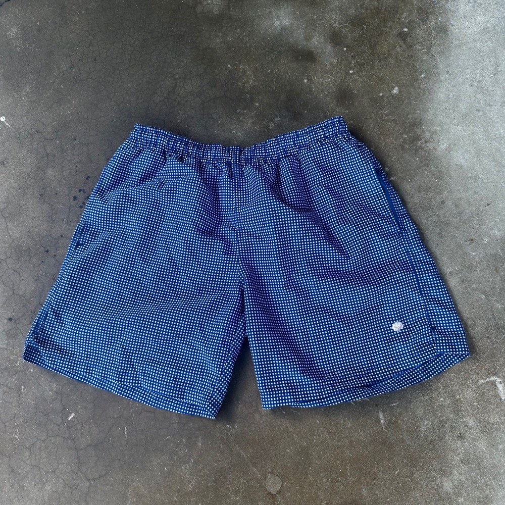 Cotton Brothers Swim Trunks Mens M Blue Gingham Check Drawstring Shorts